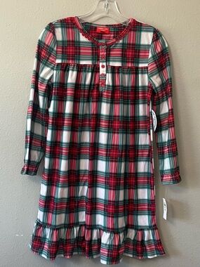 NWT Holiday Lane Girls' Red & Green Plaid Long-Sleeve Nightgown